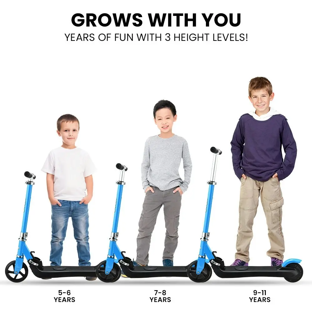 Rovo Kids Electric Scooter, Ages 5-11, Adjustable Height, Folding, Lithium Battery, Blue