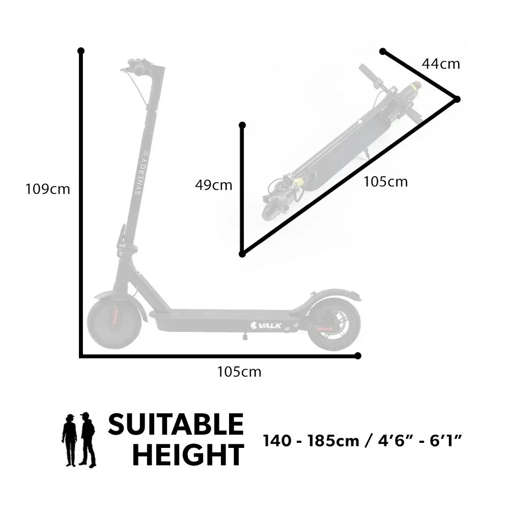 Valk 400W Electric Scooter, 37V Folding E- Scooter with Suspension, for Adults, Synergy 5 MkII Black