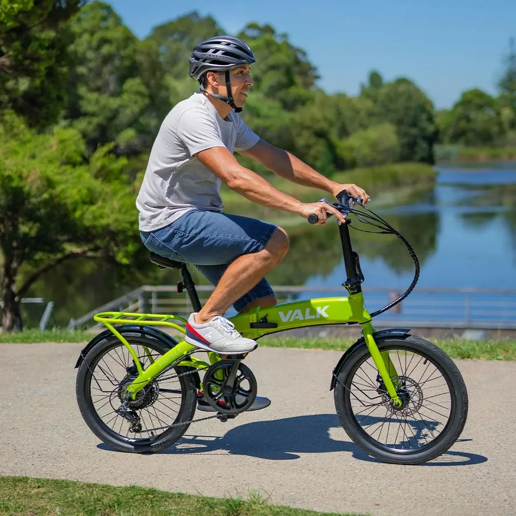 Valk Shuttle 5 Electric Folding Bike, Gen II, 20 Inch Tyres, Shimano 7-Speed, Lime Green