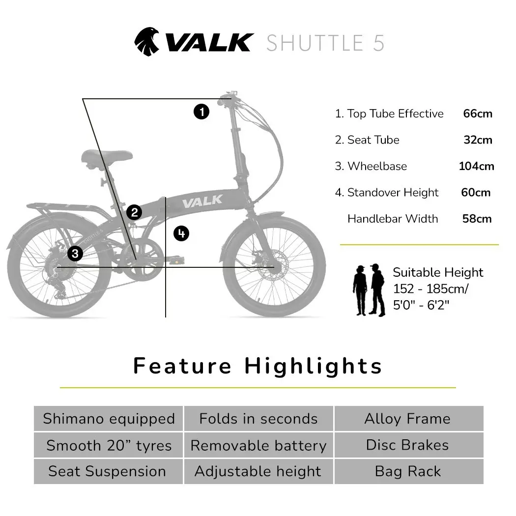 Valk Shuttle 5 Electric Folding Bike, Gen II, 20 Inch Tyres, Shimano 7-Speed, Dark Grey