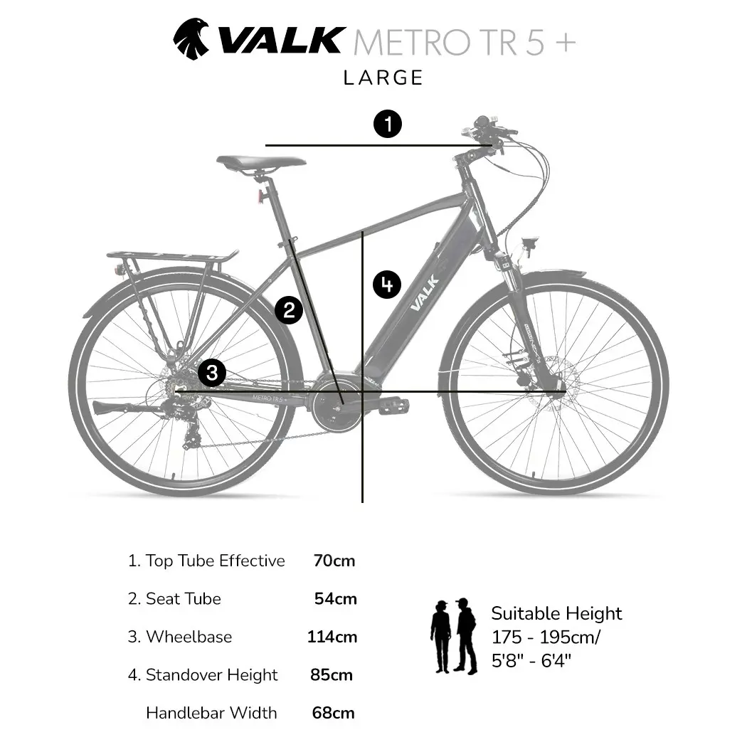 Valk Metro TR 5 + Electric Hybrid Bike, Gen II, Mid-Drive, Large, Dark Grey