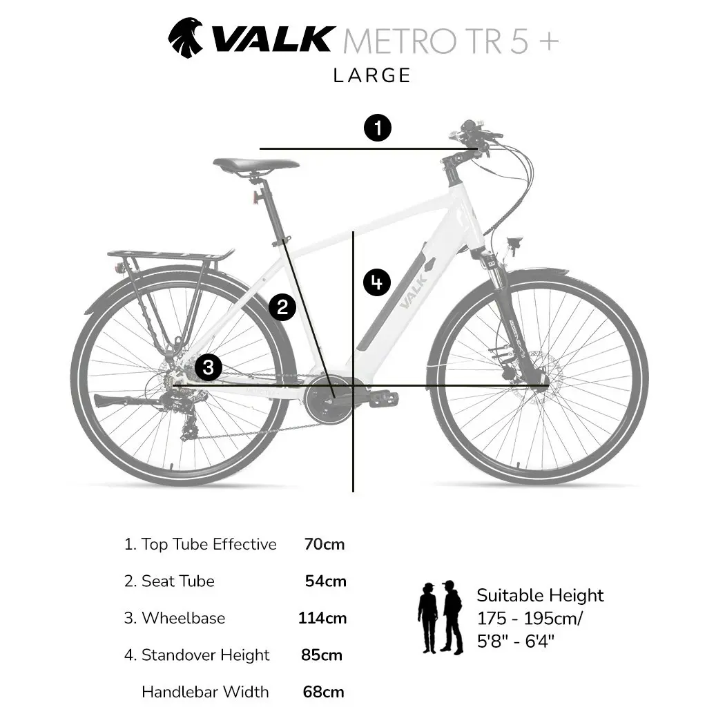 Valk Metro TR 5 + Electric Hybrid Bike, Gen II, Mid-Drive, Large, White