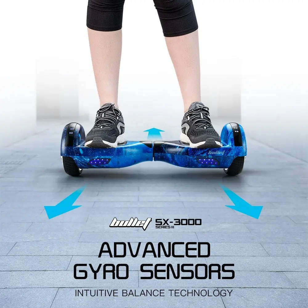 Bullet Electric Hoverboard Scooter 6.5 Inch Wheels, Colour LED Lighting, Carry Bag, Gen III Blue Galaxy