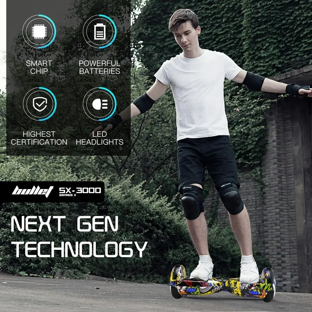 Bullet Electric Hoverboard Scooter 6.5 Inch Wheels, Colour LED Lighting, Carry Bag, Gen III Hiphop design