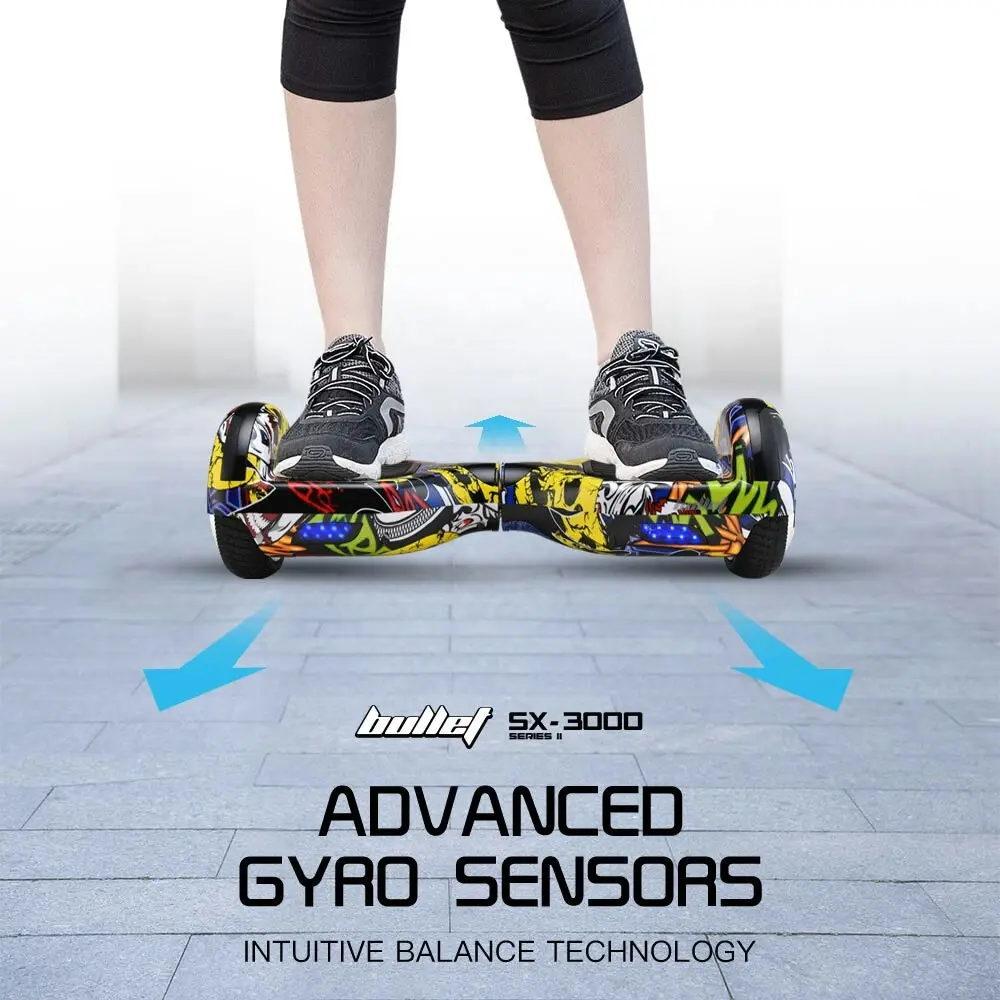 Bullet Electric Hoverboard Scooter 6.5 Inch Wheels, Colour LED Lighting, Carry Bag, Gen III Hiphop design