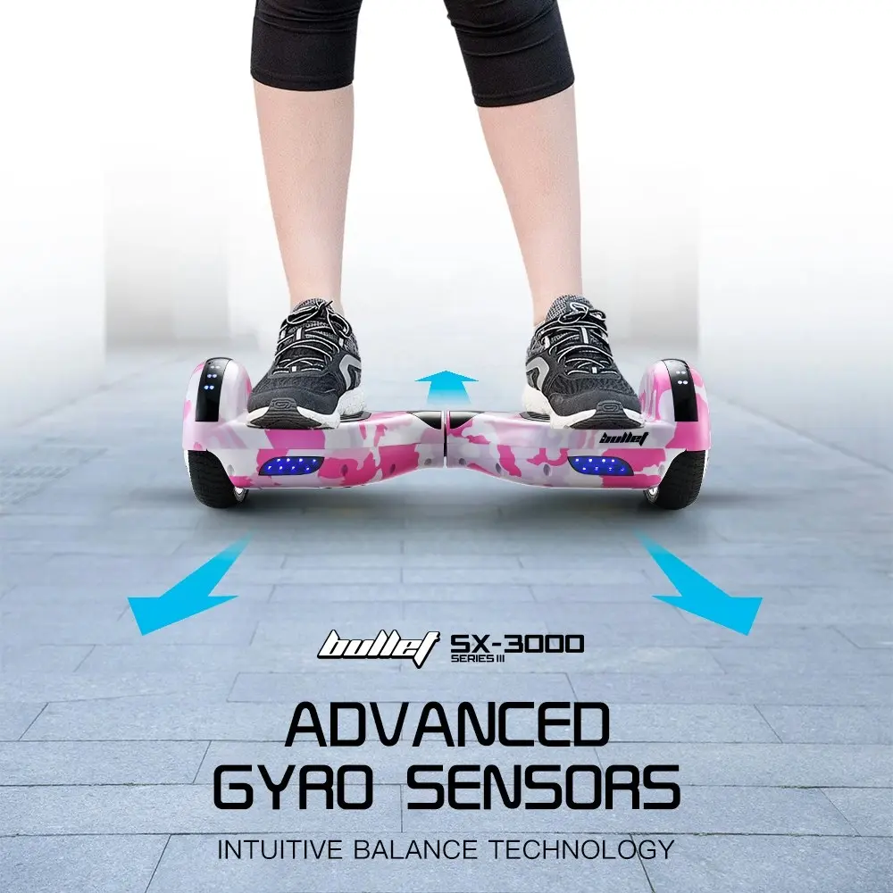 Bullet Electric Hoverboard Scooter 6.5 Inch Wheels, Colour LED Lighting, Carry Bag, Gen III Pink Camo