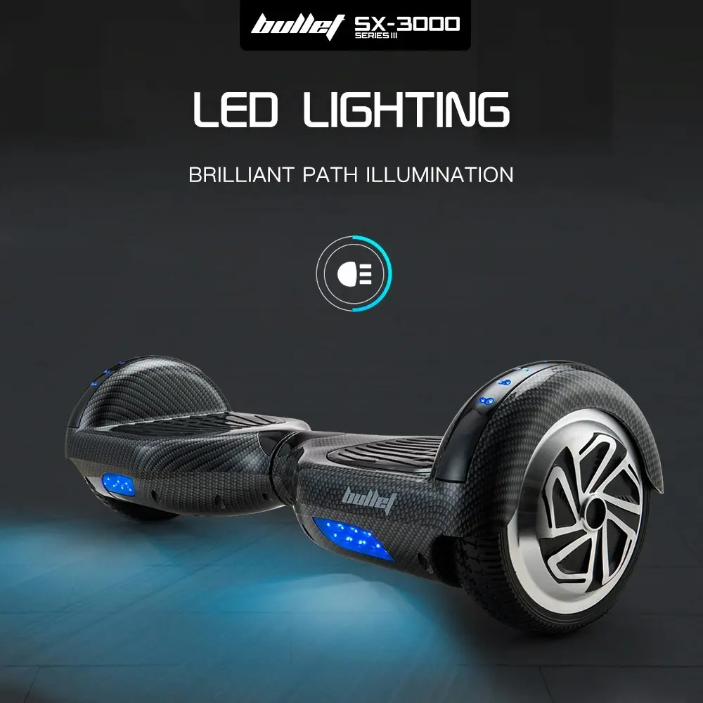 Bullet Gen III Hoverboard Scooter 6.5 Inch Wheels, Colour LED Lighting, Carry Bag, Carbon Fiber style