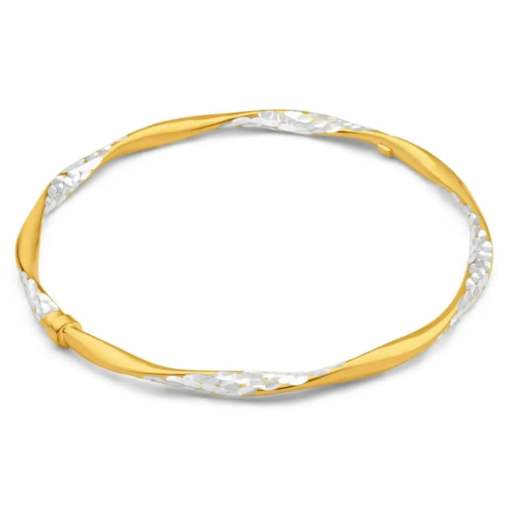 9ct Yellow Gold Silver Filled Dia Cut 65mm Bangle