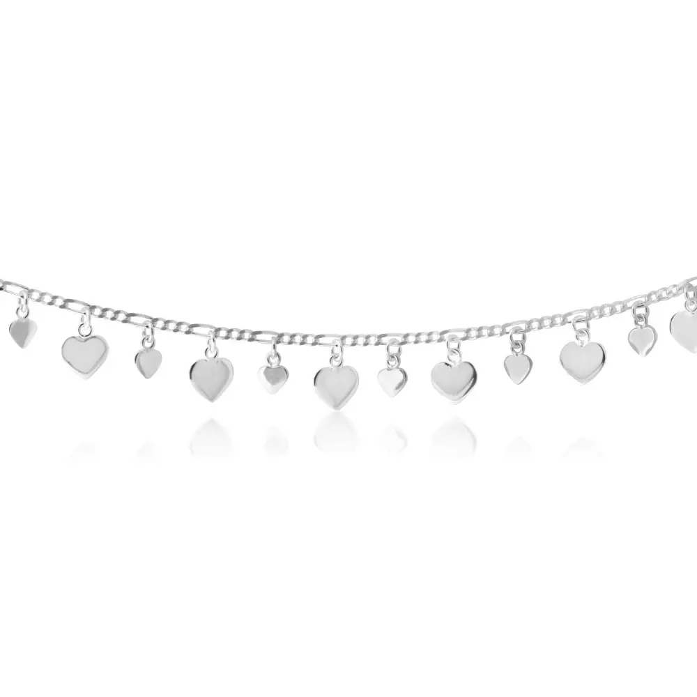 Sterling Silver 25cm Multi Heart Charm Anklet