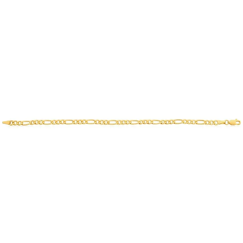 9ct Yellow Gold Coppefilled 19cm Figaro Bracelet 100Gauge