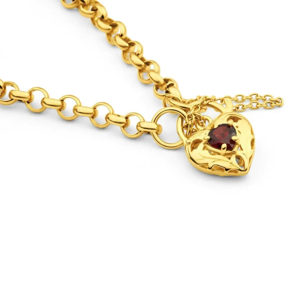 9ct Yellow Gold Silver Filled Garnet Belcher Bracelet