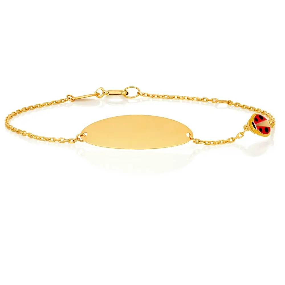 9ct Yellow Gold 15cm Bracelet with A Red Enamel Ladybug ID