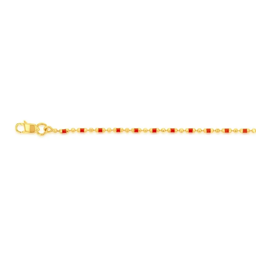 9ct Yellow Gold Fancy Red Beads Anklet