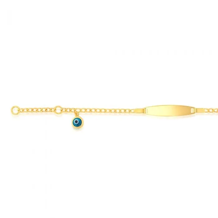 9ct Yellow Gold ID Evil Eye Curb Bracelet