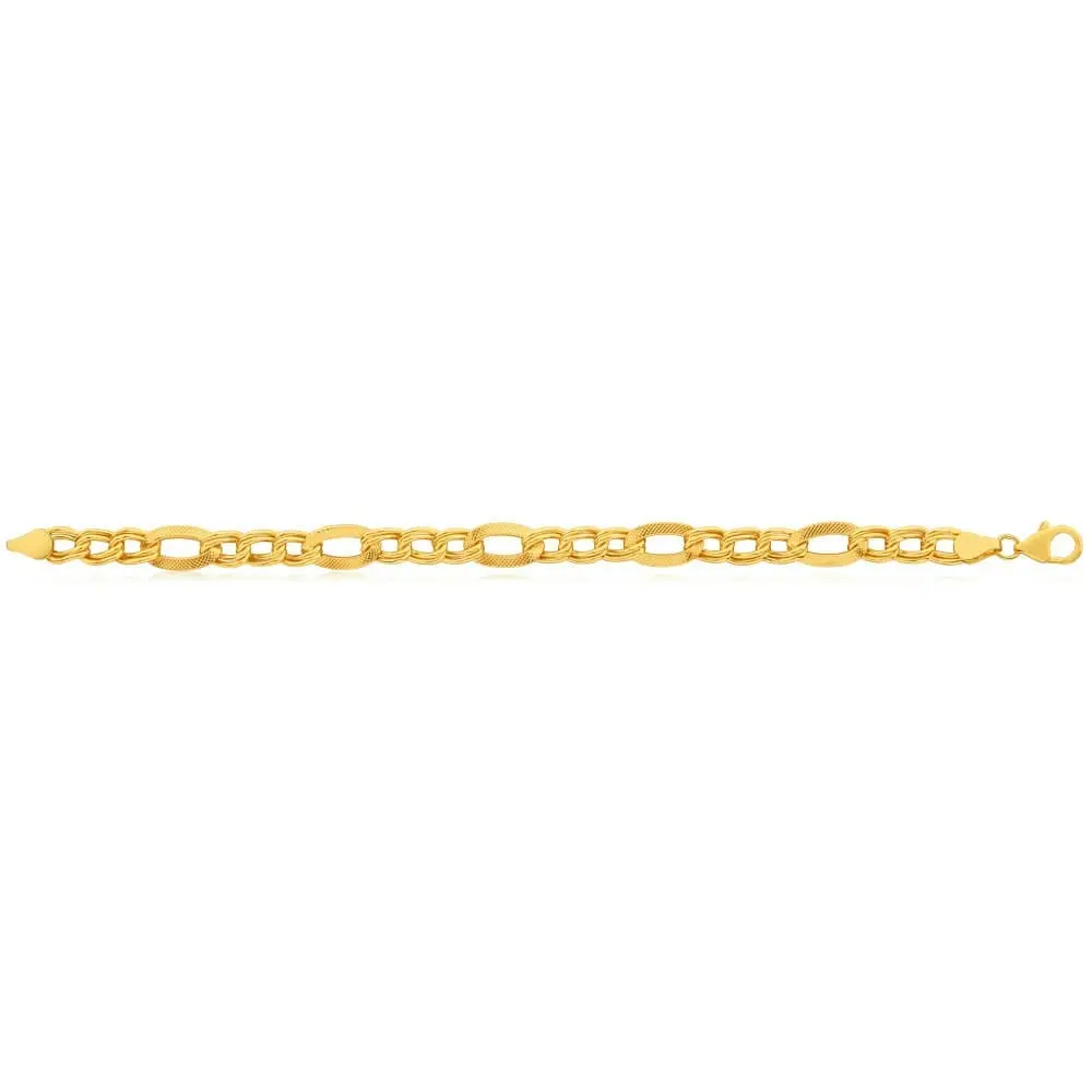 9ct Yellow Gold Silver Filled Figaro Fancy 19cm Bracelet