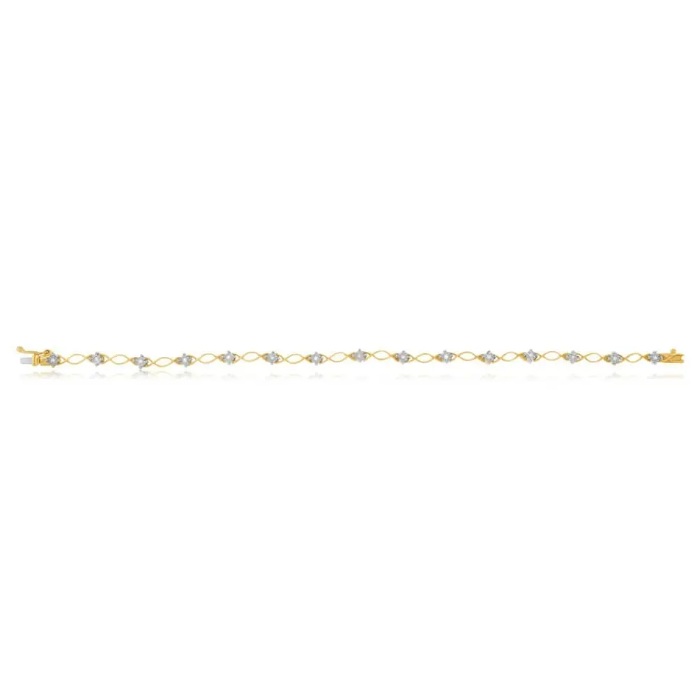 9ct Superb Yellow Gold Diamond 17.5cm Bracelet with 15 Brilliant Diamonds