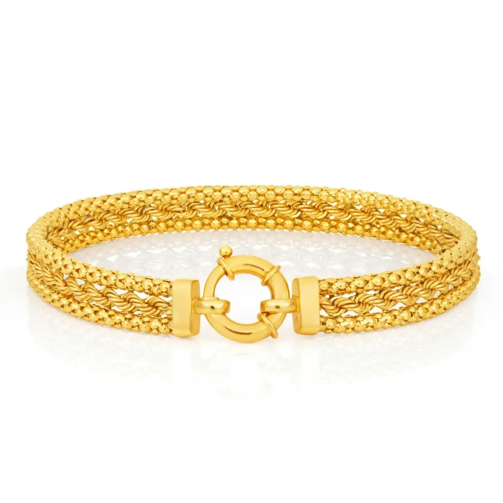 9ct Yellow Gold Fancy Mesh Bracelet with Bolt Ring  19cm