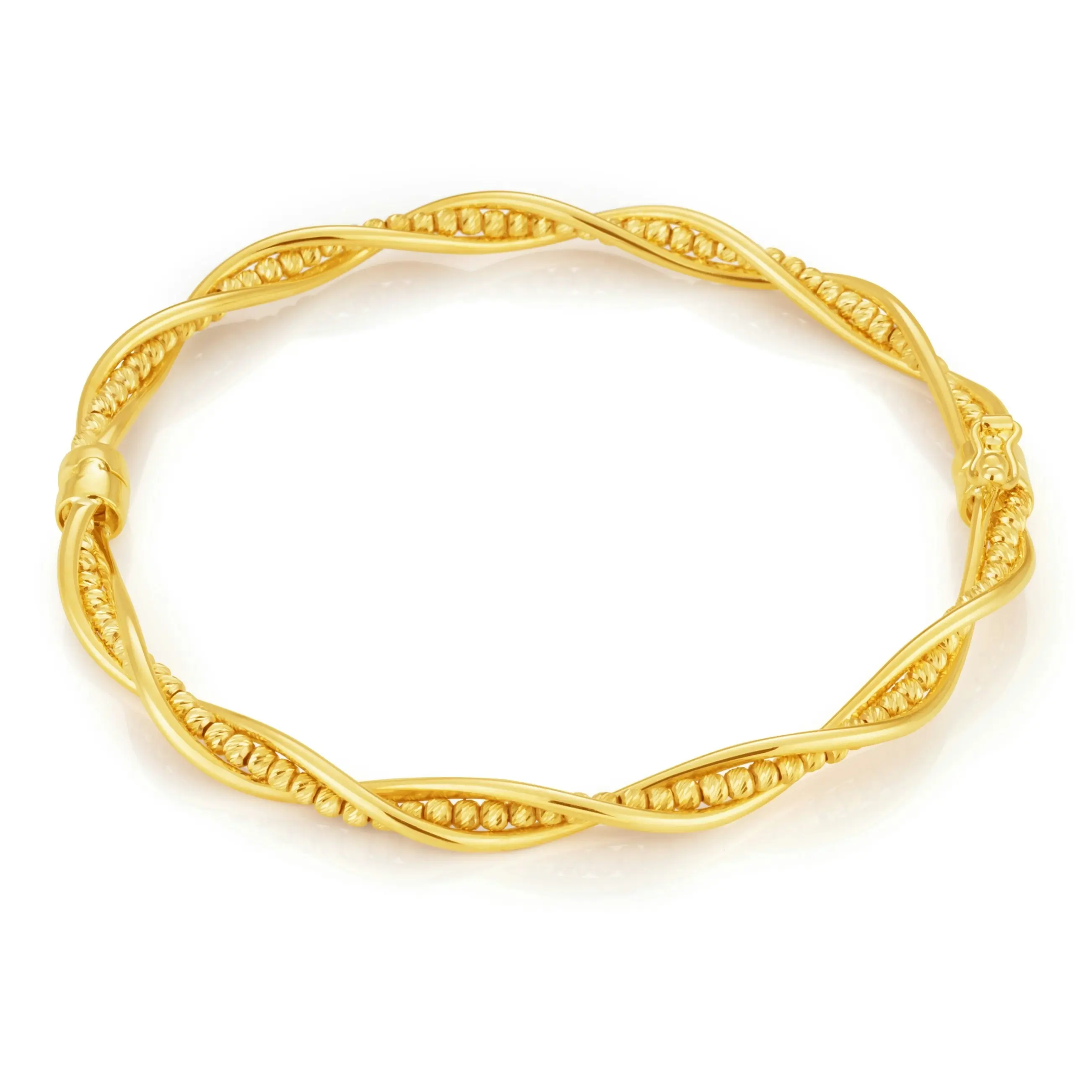 9ct Yellow Gold Fancy Twist Bead Bangle 9y