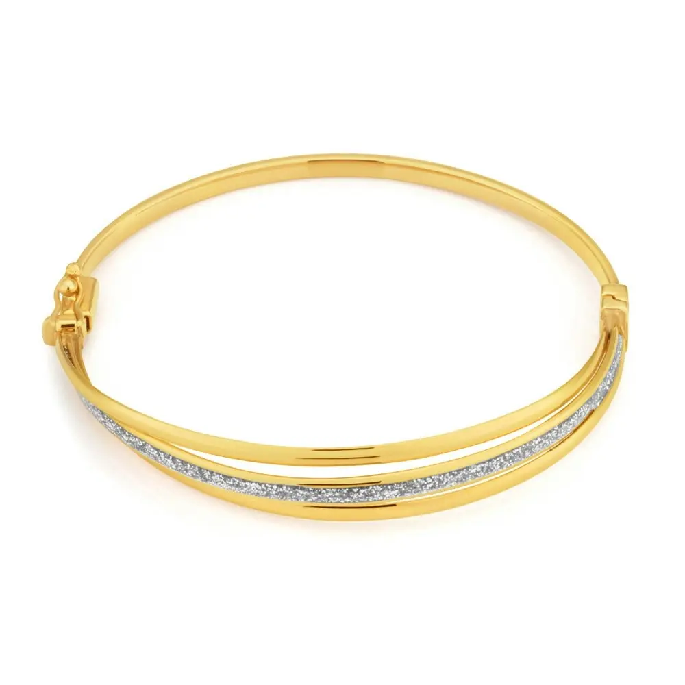 9ct Yellow Gold Bangle 65mm With Stardust Enamel Feature