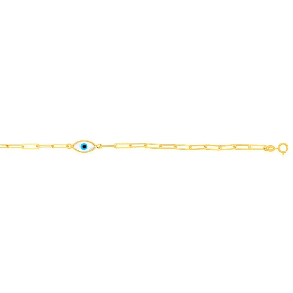 9ct Yellow Gold Evil eye On Paperclip 19cm Bracelet