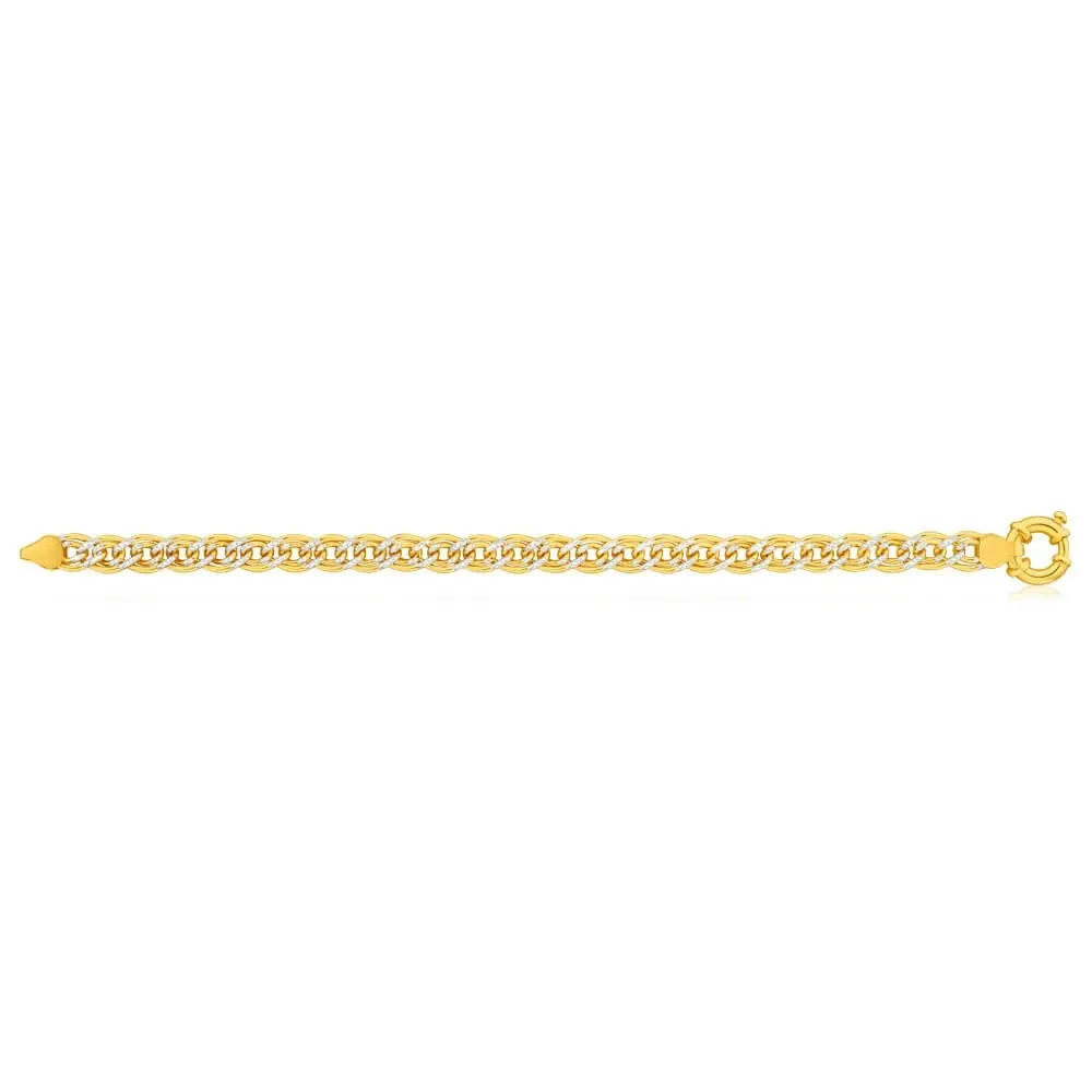 9ct Yellow Gold Silver Filled Two Tone Double 19cm Curb Bracelet