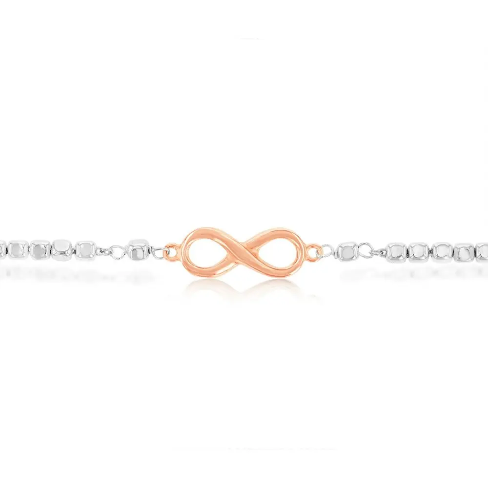 Sterling Silver and Rose Gold Plate Infinity Fancy Slider Bracelet