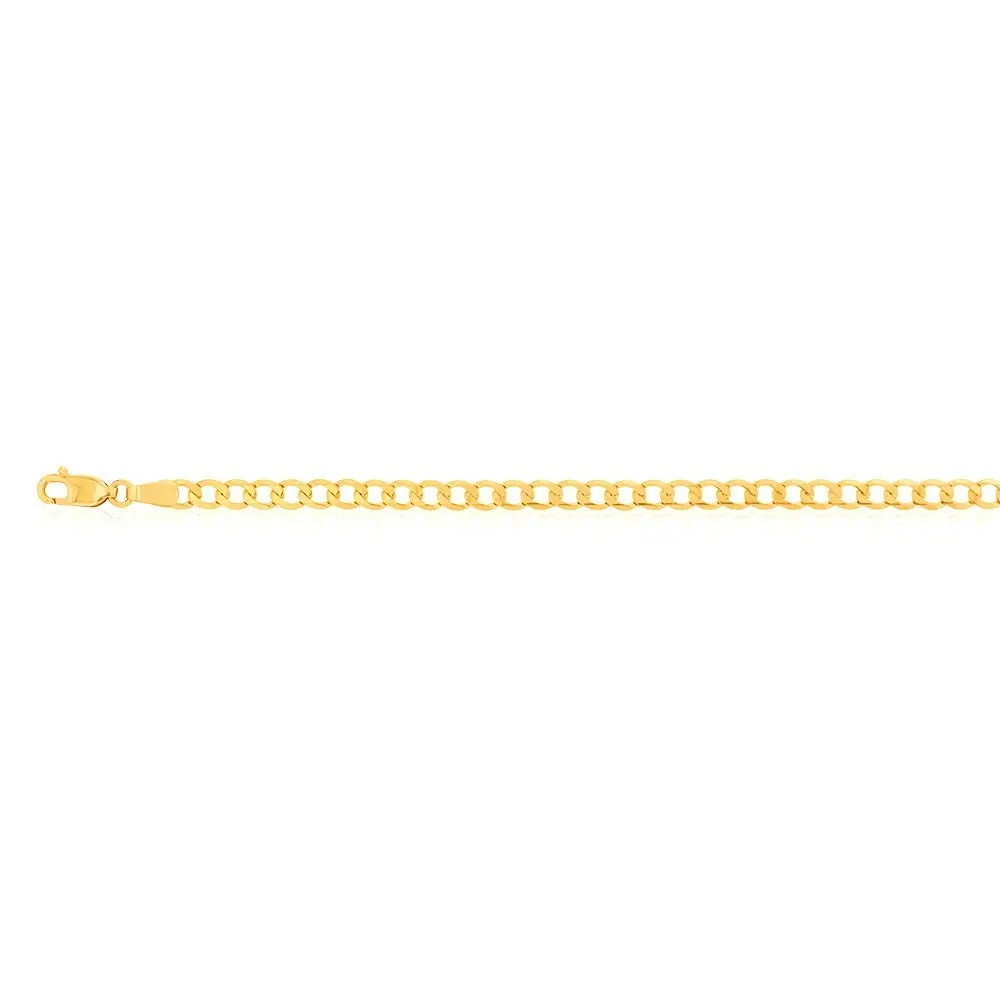 9ct Yellow Gold Curb Bevelled Flat 100 Gauge 21cm Bracelet