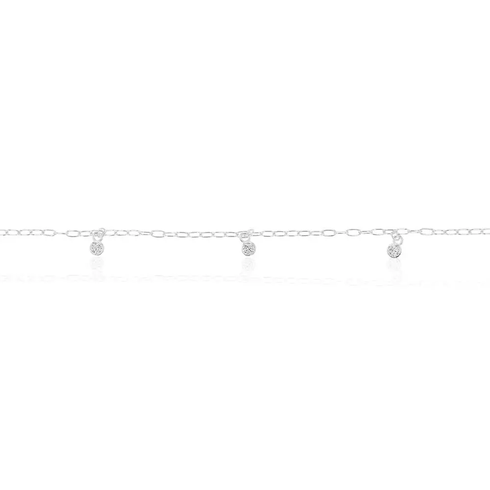 Sterling Silver Multi Bead Drop 25cm Anklet