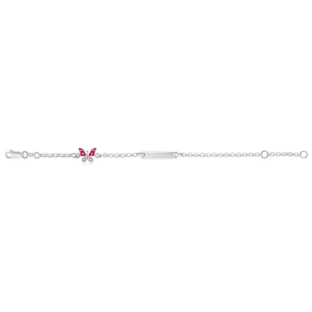 Sterling Silver Pink Enamel Butterfly 16.5cm Bracelet