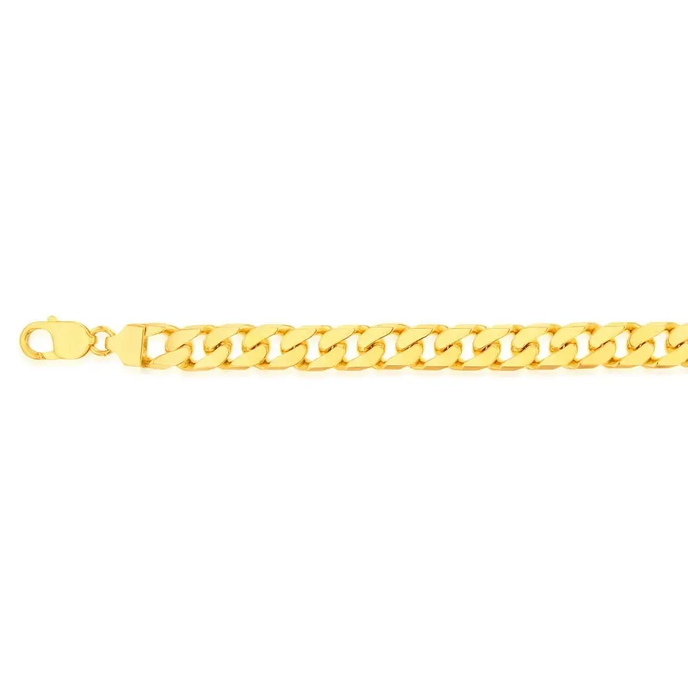 9ct Yellow Solid Gold Heavy Curb Bevelled Flat 23cm Bracelet in 350 gauge Parrot Clasp