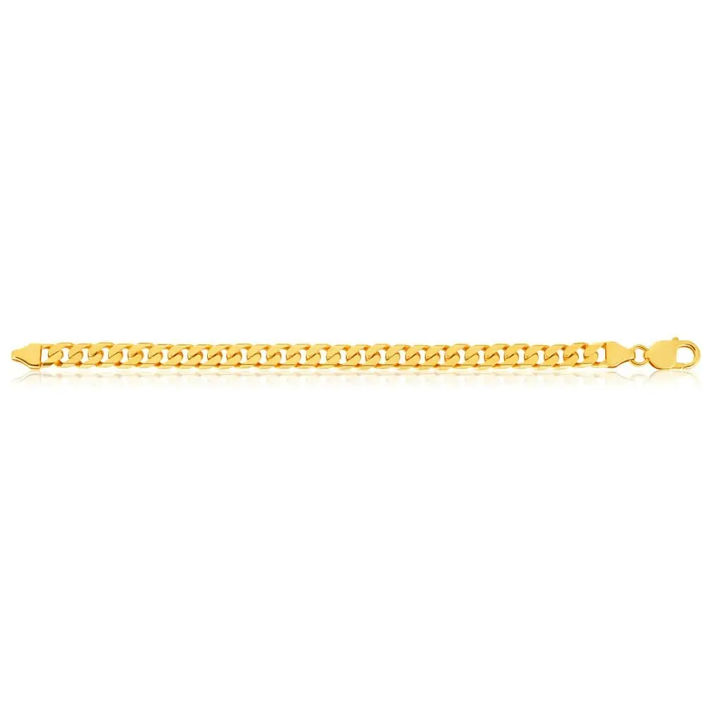 9ct Yellow Gold Heavy Curb Flat Tight Bevelled 21cm Bracelet 250gauge