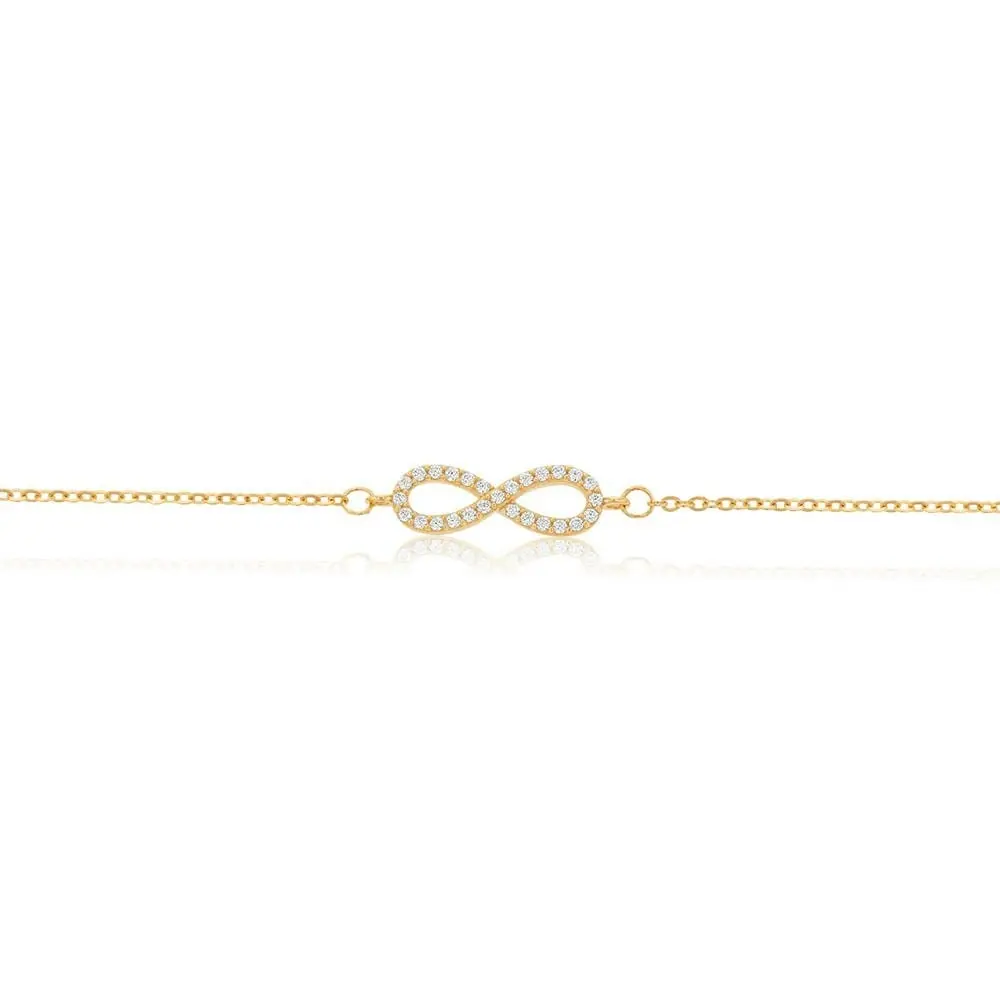 9ct Yellow Gold "Everlasting Love" 19cm Zirconia Infinity Bracelet