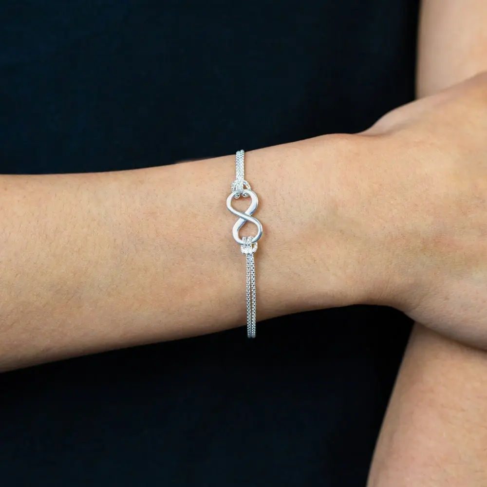 Sterling Silver 19cm Double Strand Infinity Bracelet