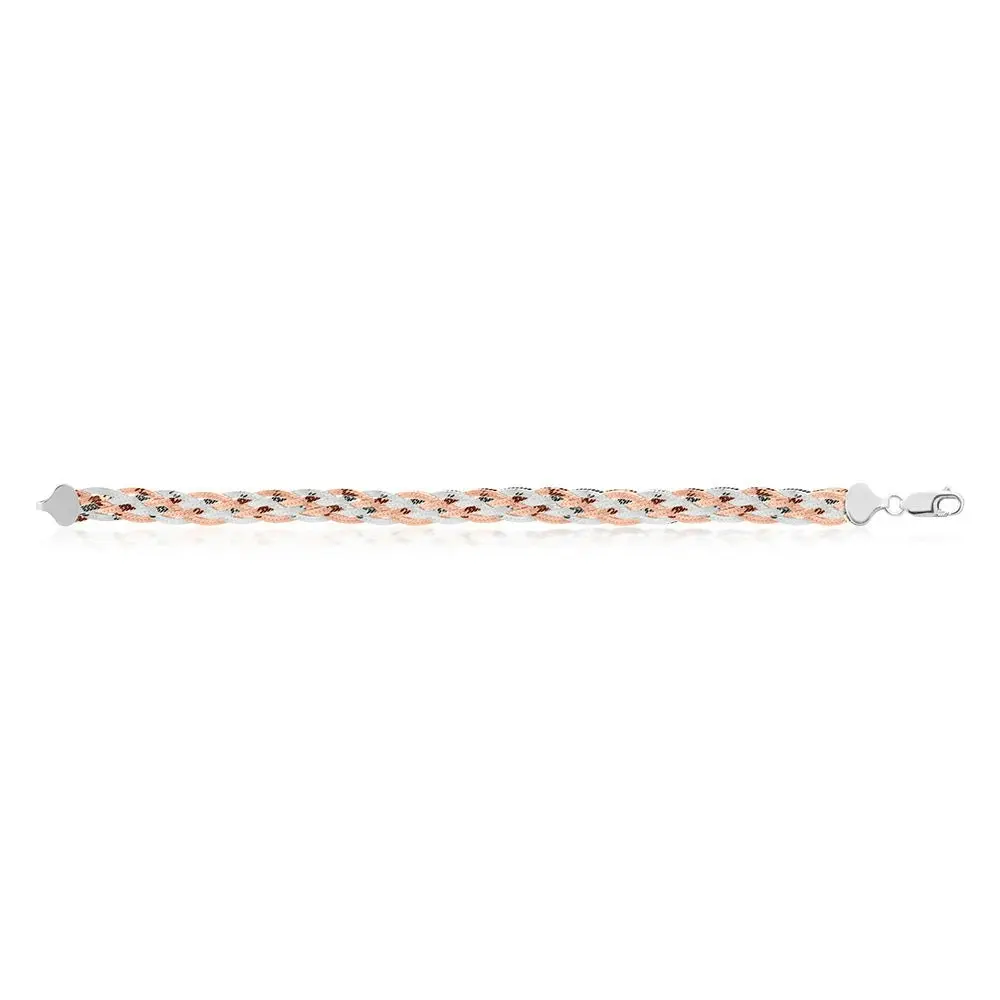 Sterling Silver and Rose Plated 19cm Multi Strand Plait Bracelet