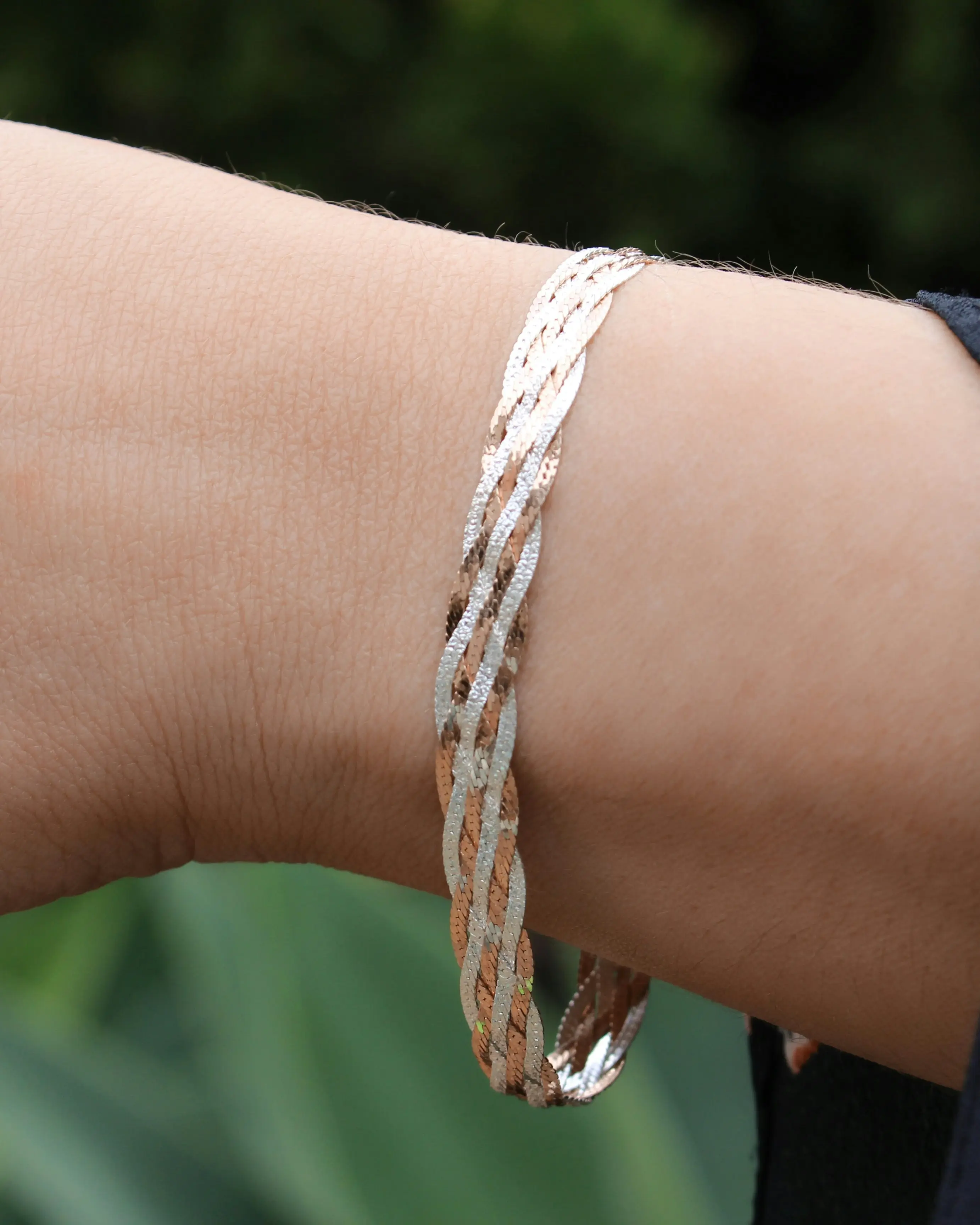 Sterling Silver and Rose Plated 19cm Multi Strand Plait Bracelet