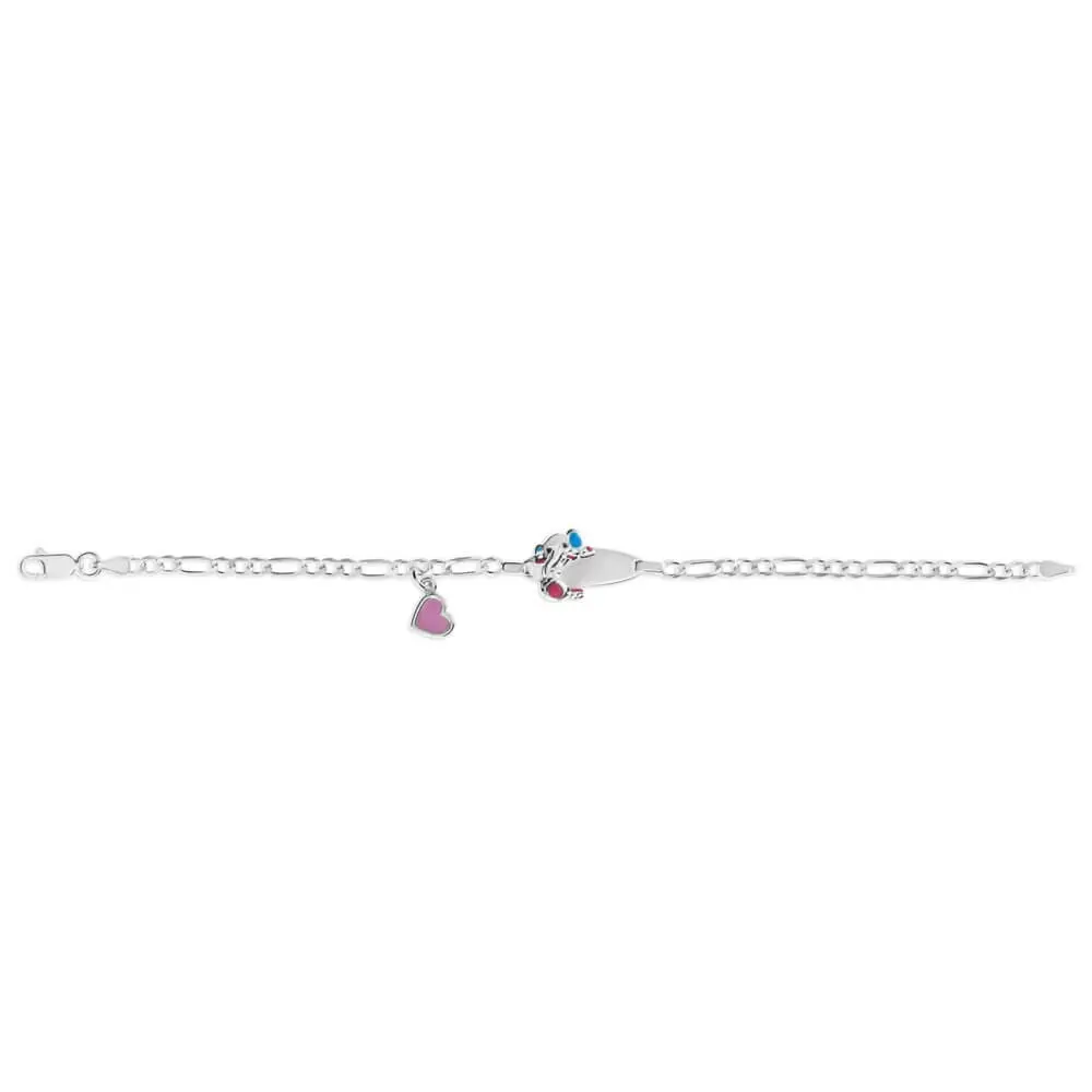 Sterling Silver Enamel Heart & Elephant 16cm Baby Bracelet