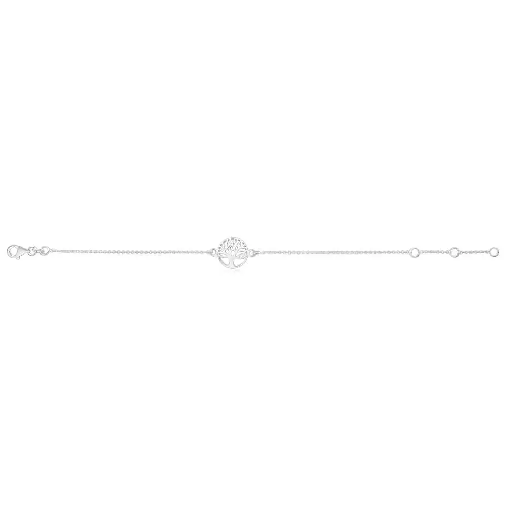 Sterling Silver 19cm Tree Of Life Round Trace Bracelet