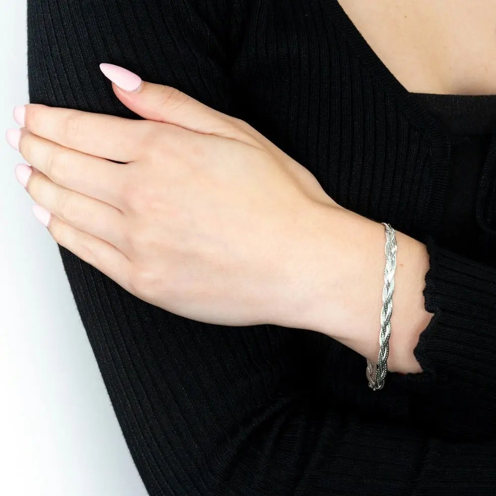 Sterling Silver 19cm Polished Plait Bracelet