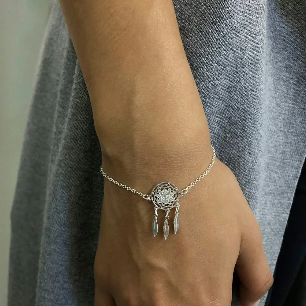 Sterling Silver Lotus Dream Catcher 19cm Bracelet