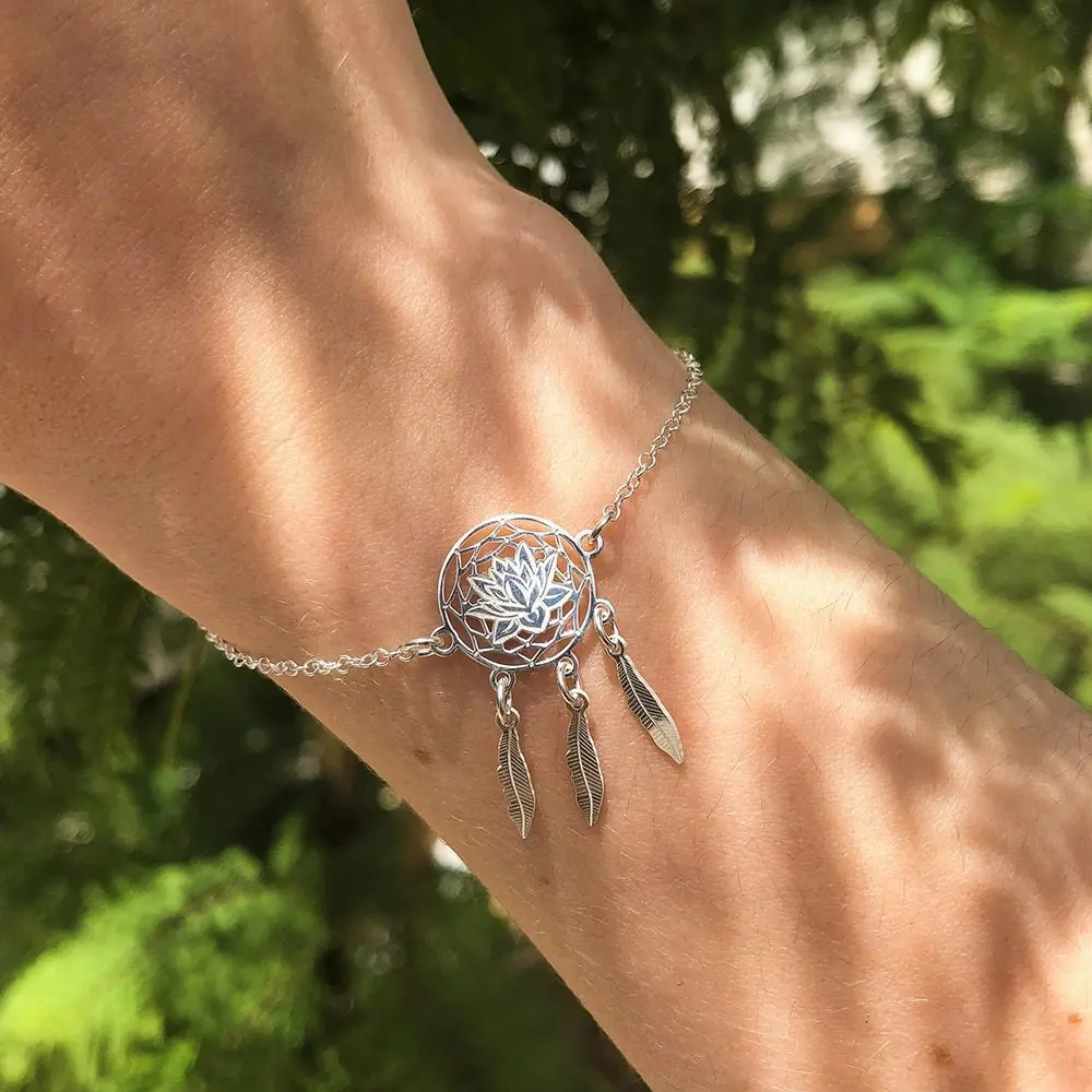 Sterling Silver Lotus Dream Catcher 19cm Bracelet