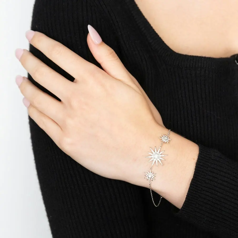 Sterling Silver Zirconia Triple Star Bracelet