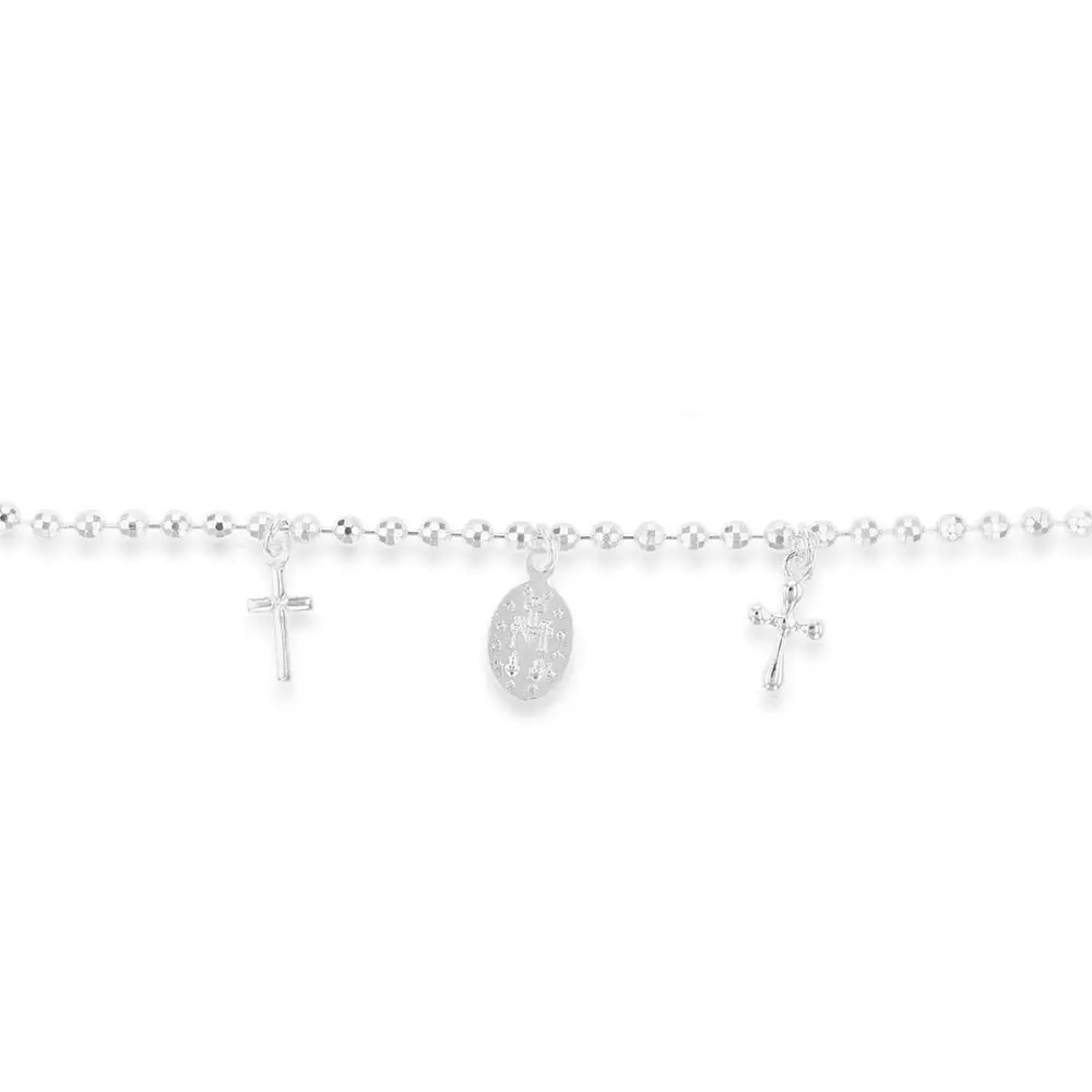 Sterling Silver Cross and Medallion Slider Bracelet