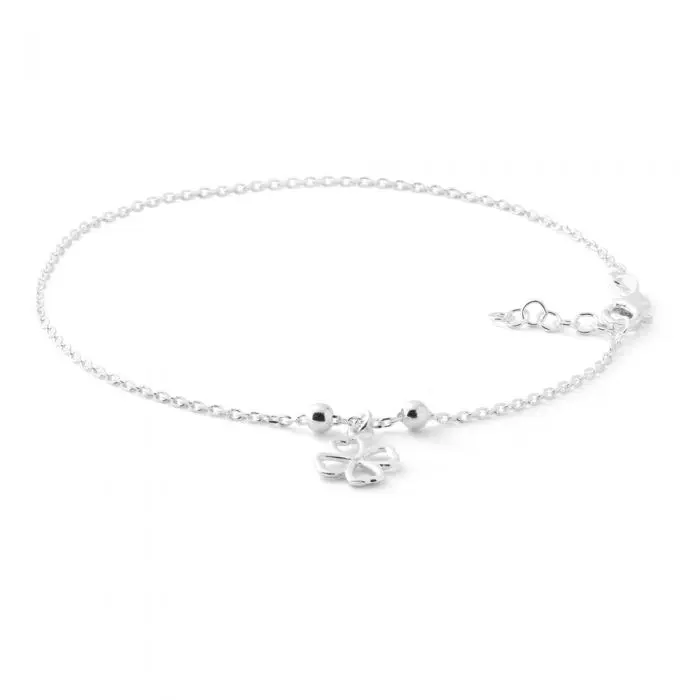 Sterling Silver Open 4 Leaf Clover 24cm Anklet