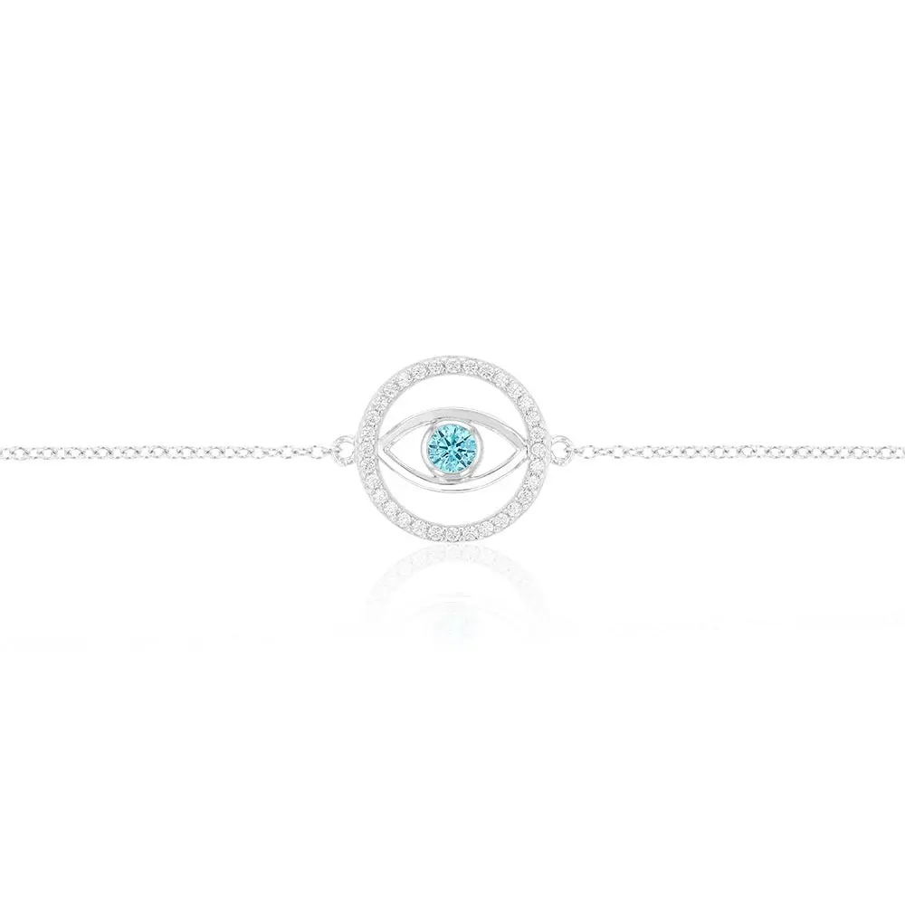 Sterling Silver Cubic Zirconia Evil Eye 16+3cm Bracelet