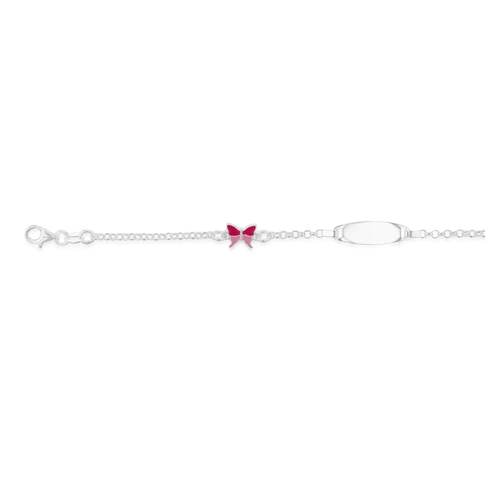 Sterling Silver Pink Butterfly Fancy ID 16cm Baby Bracelet