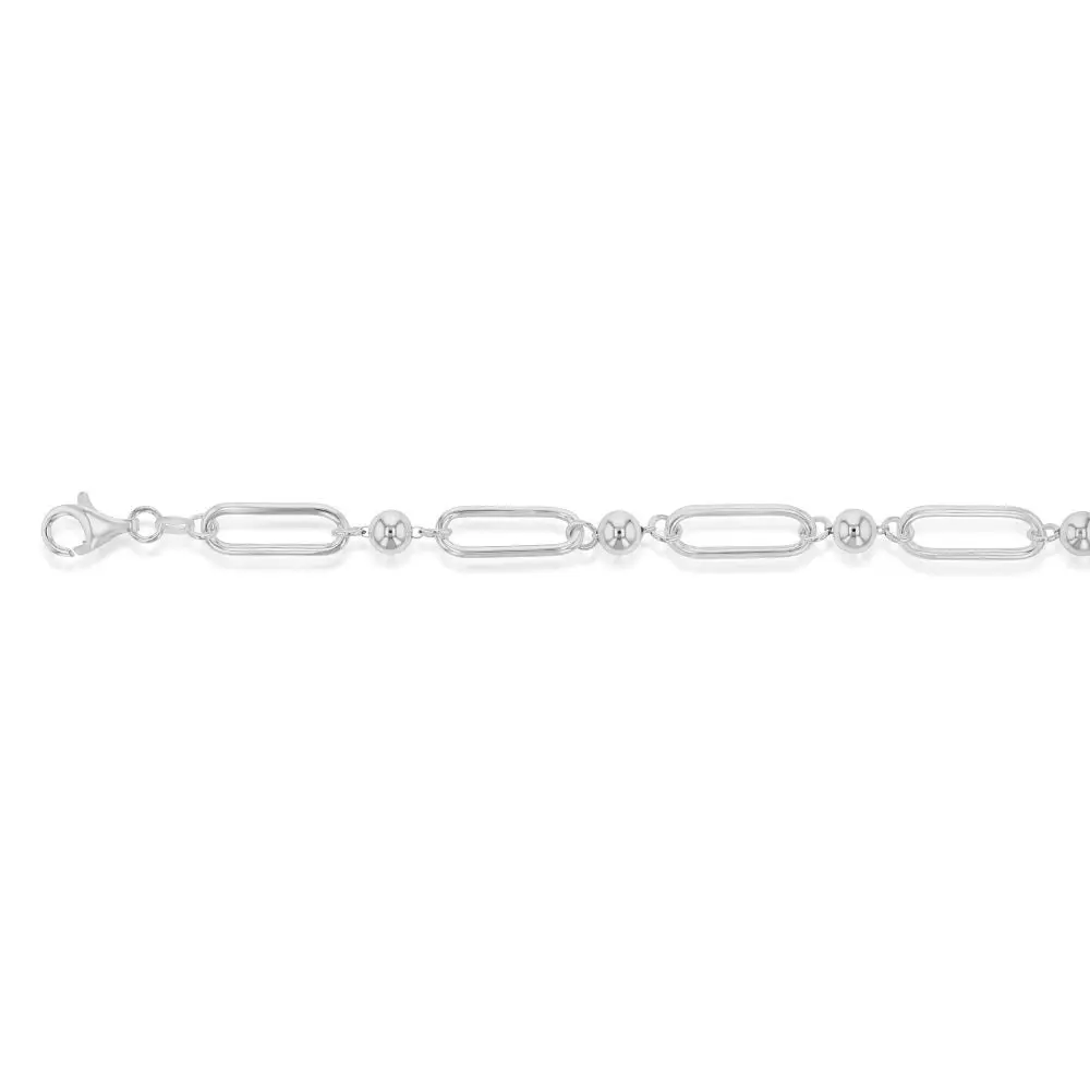 Sterling Silver Link And Ball Fancy 19cm Bracelet