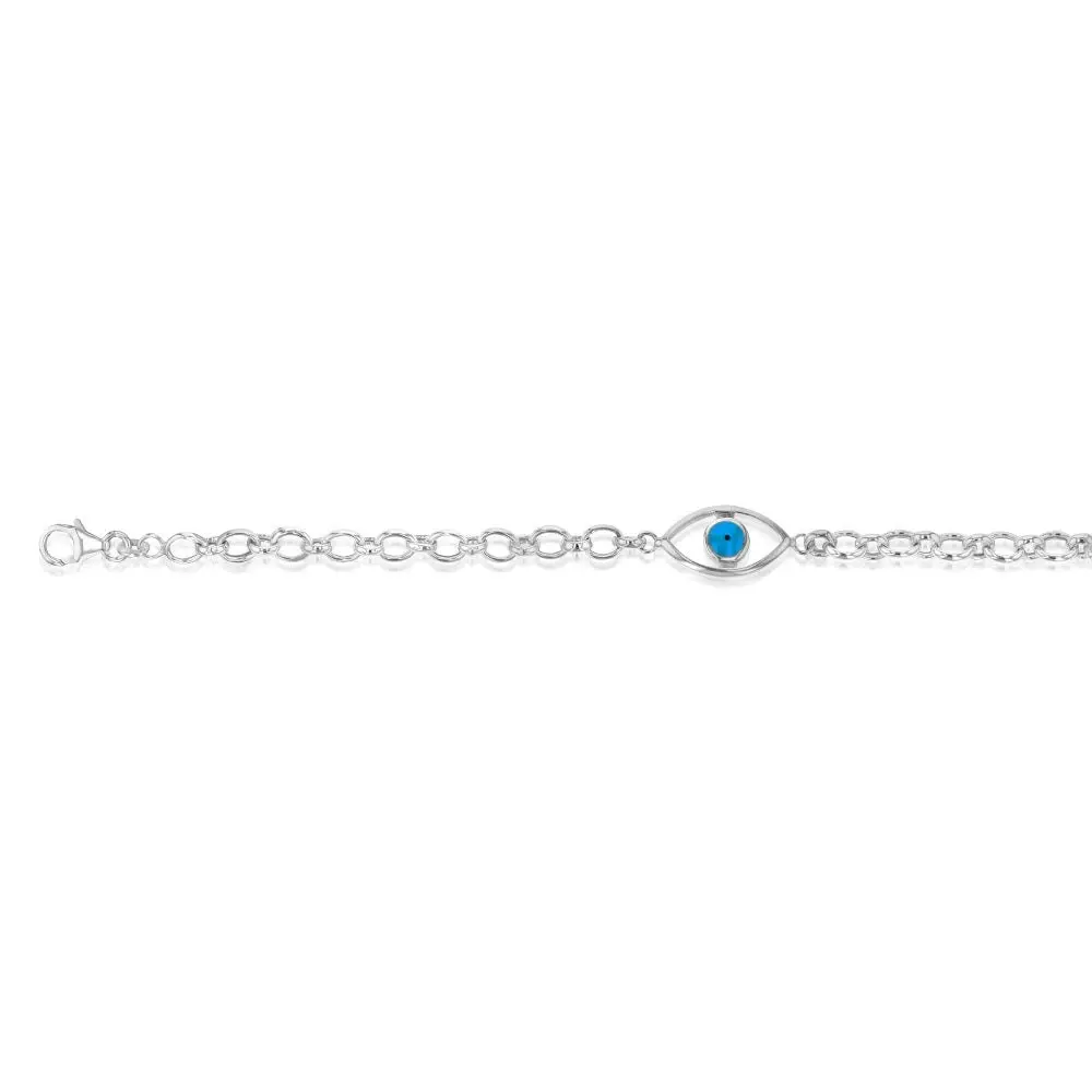 Sterling Silver Evil Eye Fancy 19cm Belcher Bracelet