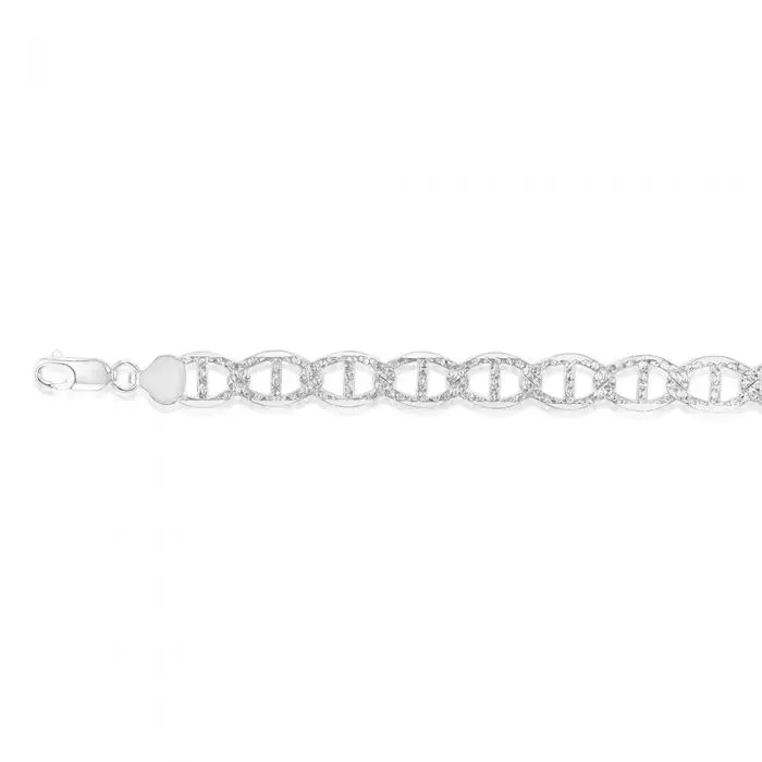 Sterling Silver Anchor Patterned 210 Gauge 19cm Bracelet