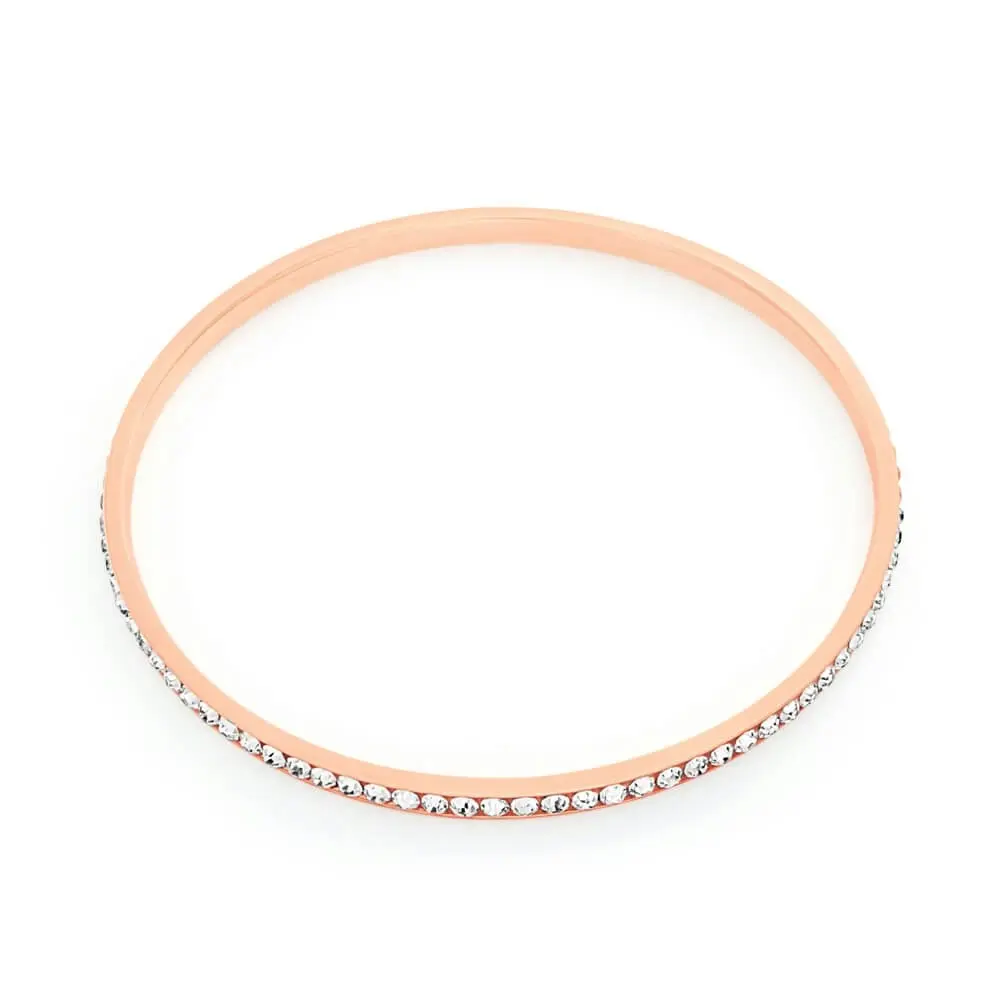 Stainless Steel Rose Gold Plated Crystal 3mmx65mm Bangle