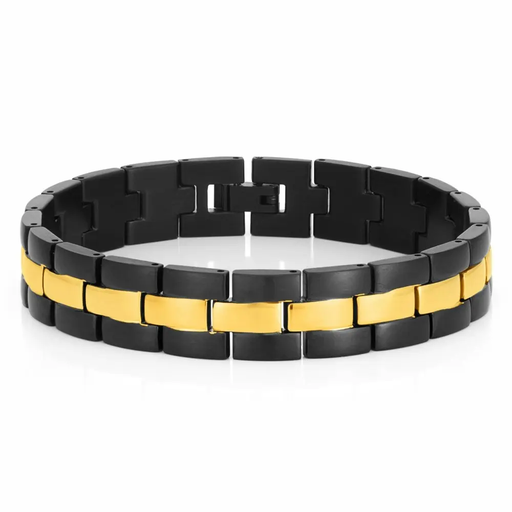 Black and Gold Plated Stainless Steel 21cm Gents Bracelet